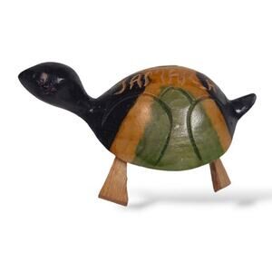 Jamaica Turtle Tortoise Wood Carving Handmade Green Black Brown Souvenir